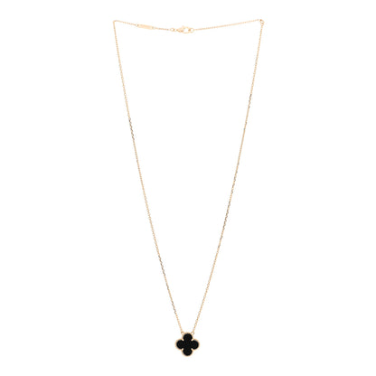 Van Cleef & Arpels 18K Yellow Gold Black Onyx Vintage Alhambra Pendant Necklace 3 of 5