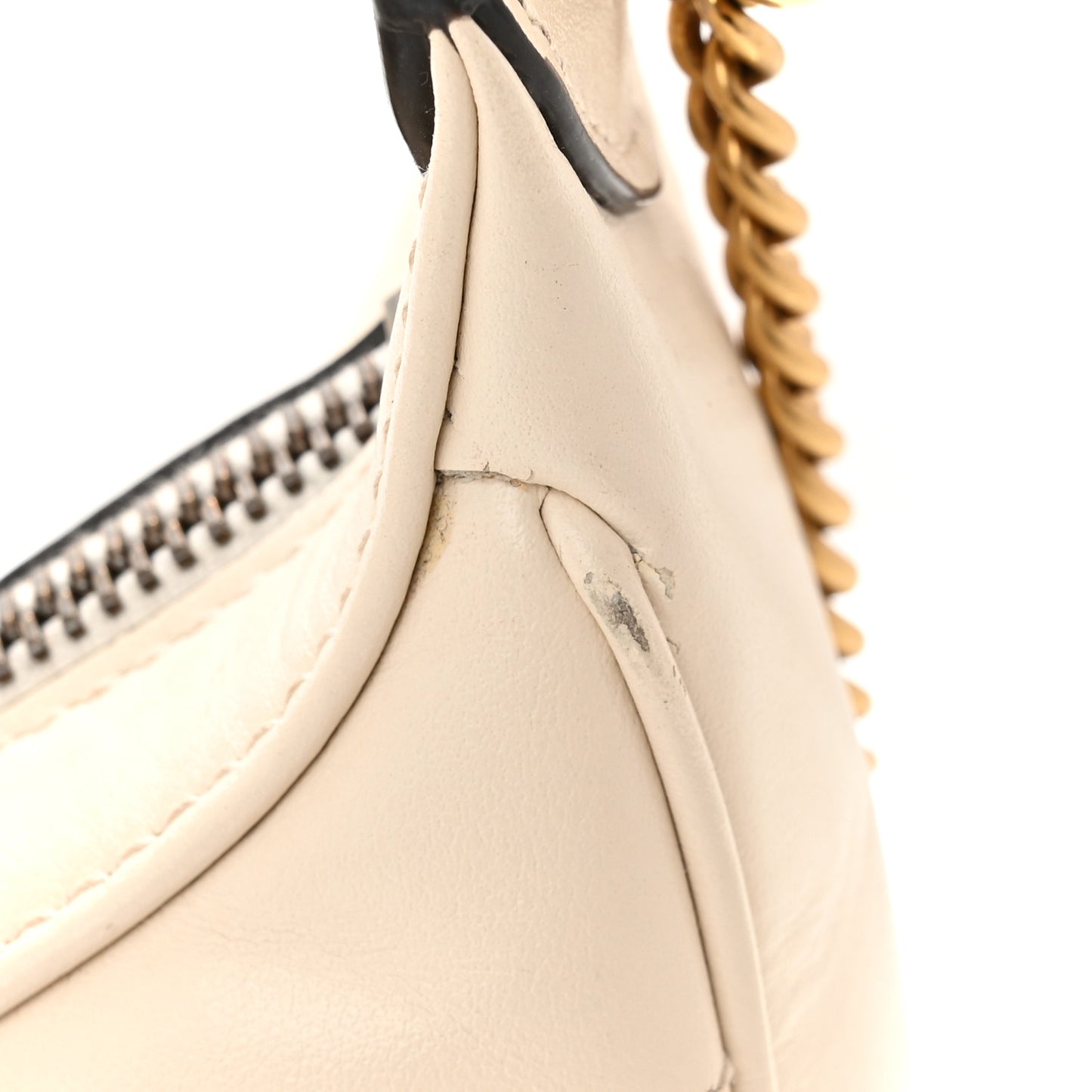 Calfskin Matelasse Chevron Mini GG Marmont Half Moon Hobo Mystic White