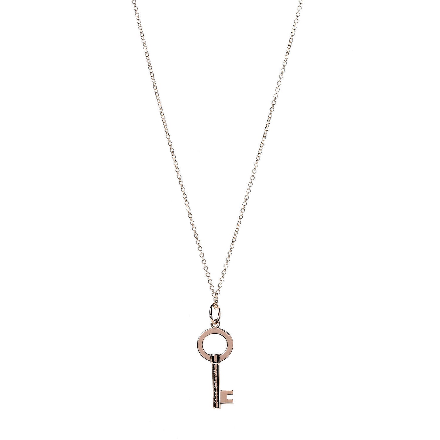 18K Rose Gold Modern Keys Open Round Key Pendant Necklace