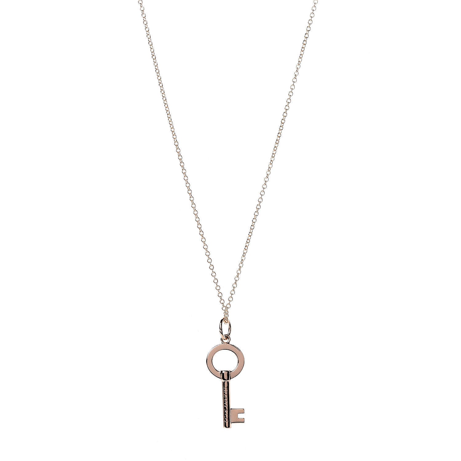 Tiffany 18K Rose Gold Modern Keys Open Round Key Pendant Necklace 1 of 7
