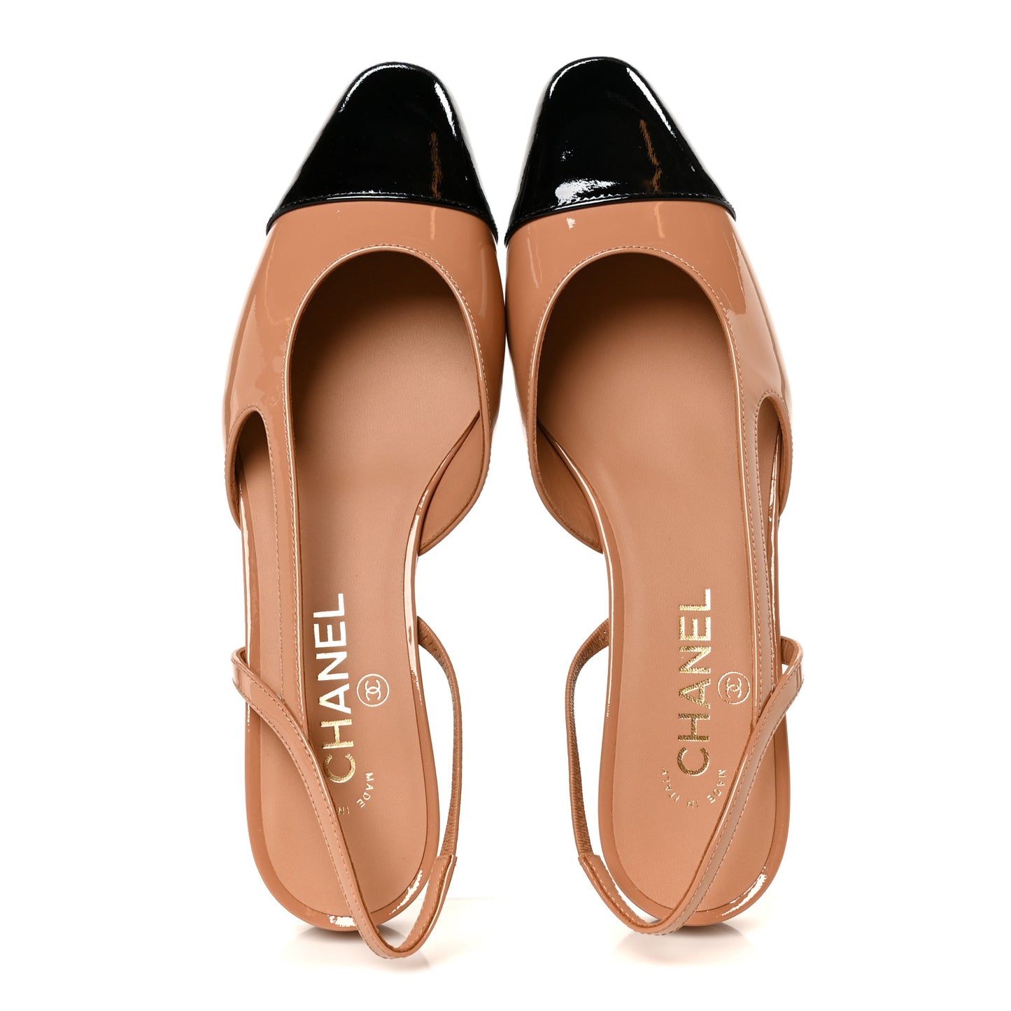 Patent Calfskin Cap Toe CC Slingback Sandals 39 Dark Beige Black