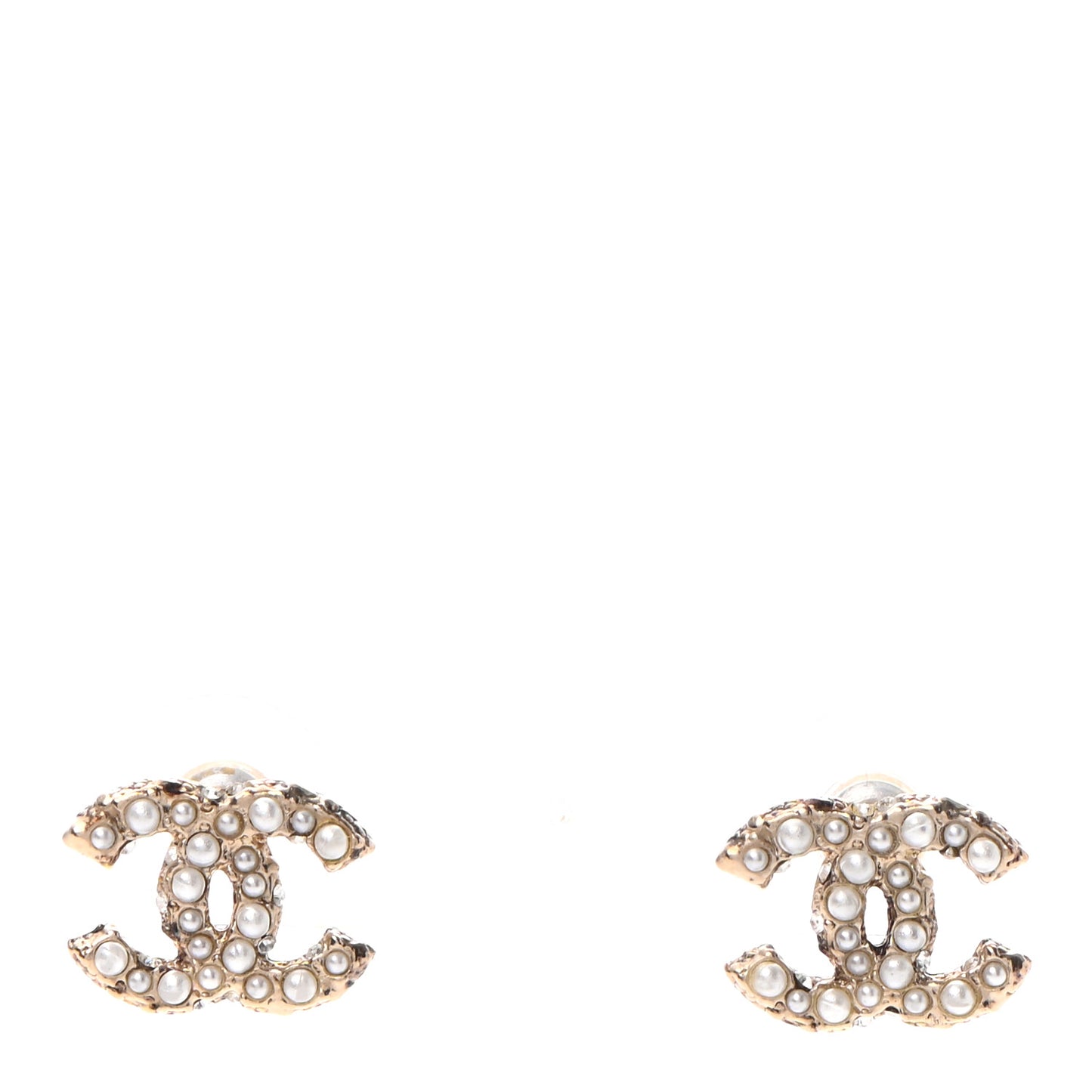Metal Graduated Pearl Crystal CC Earrings Light Gold