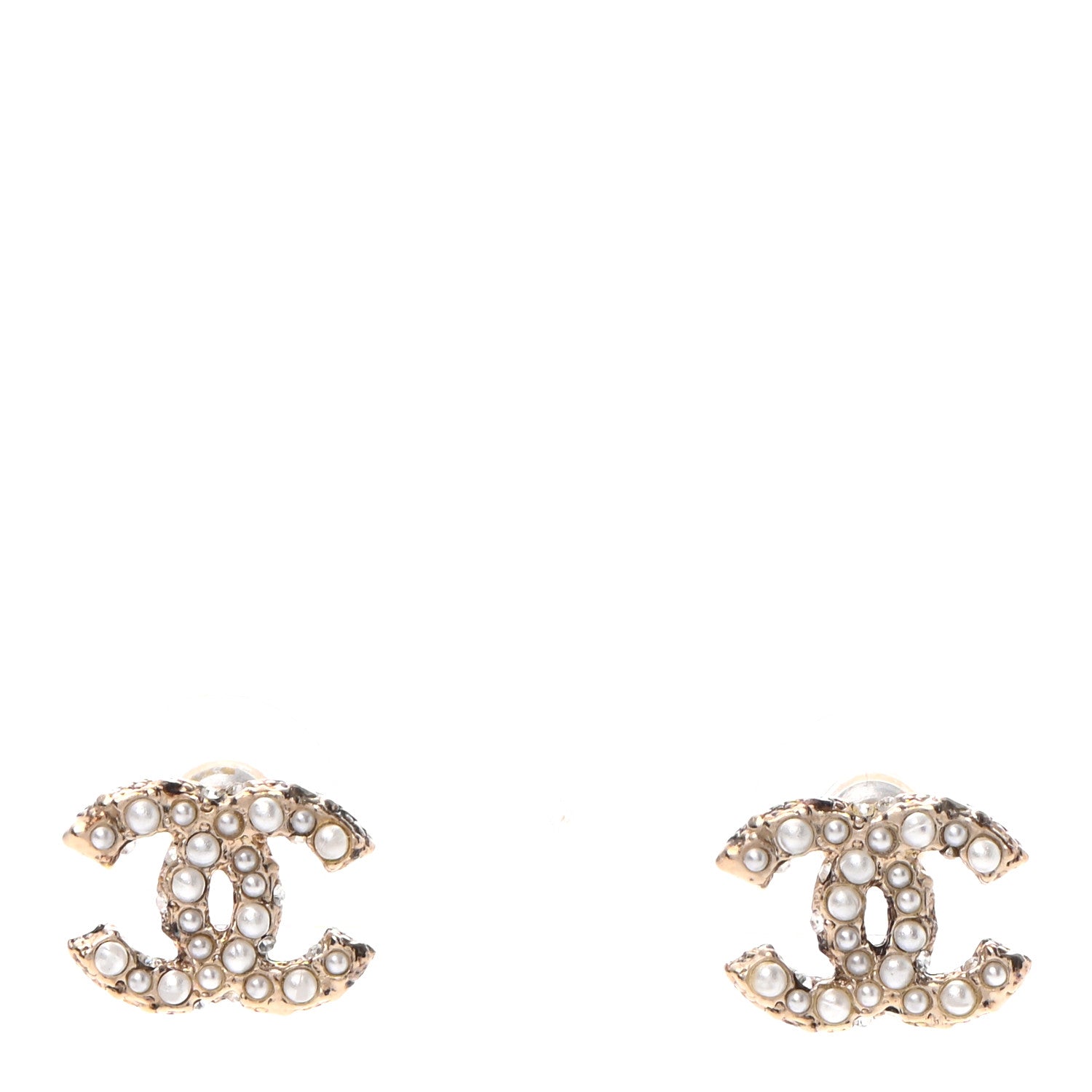 Chanel Metal Graduated Pearl Crystal CC Earrings Light Gold 1 of 4