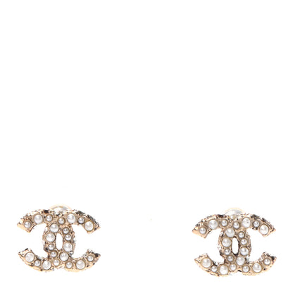 Chanel Metal Graduated Pearl Crystal CC Earrings Light Gold 1 of 4