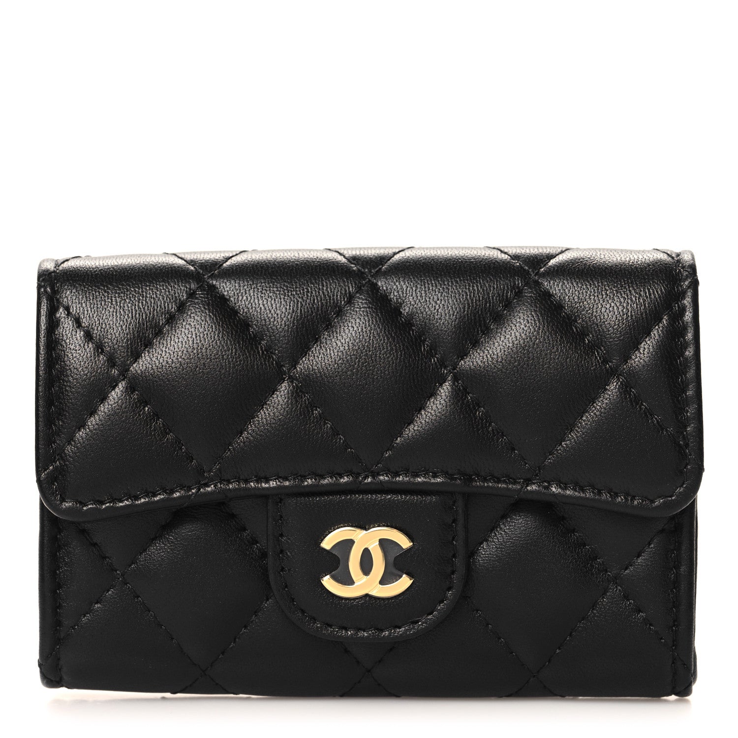 Chanel Lambskin Quilted Flap Card Holder Wallet Black 1 of 9