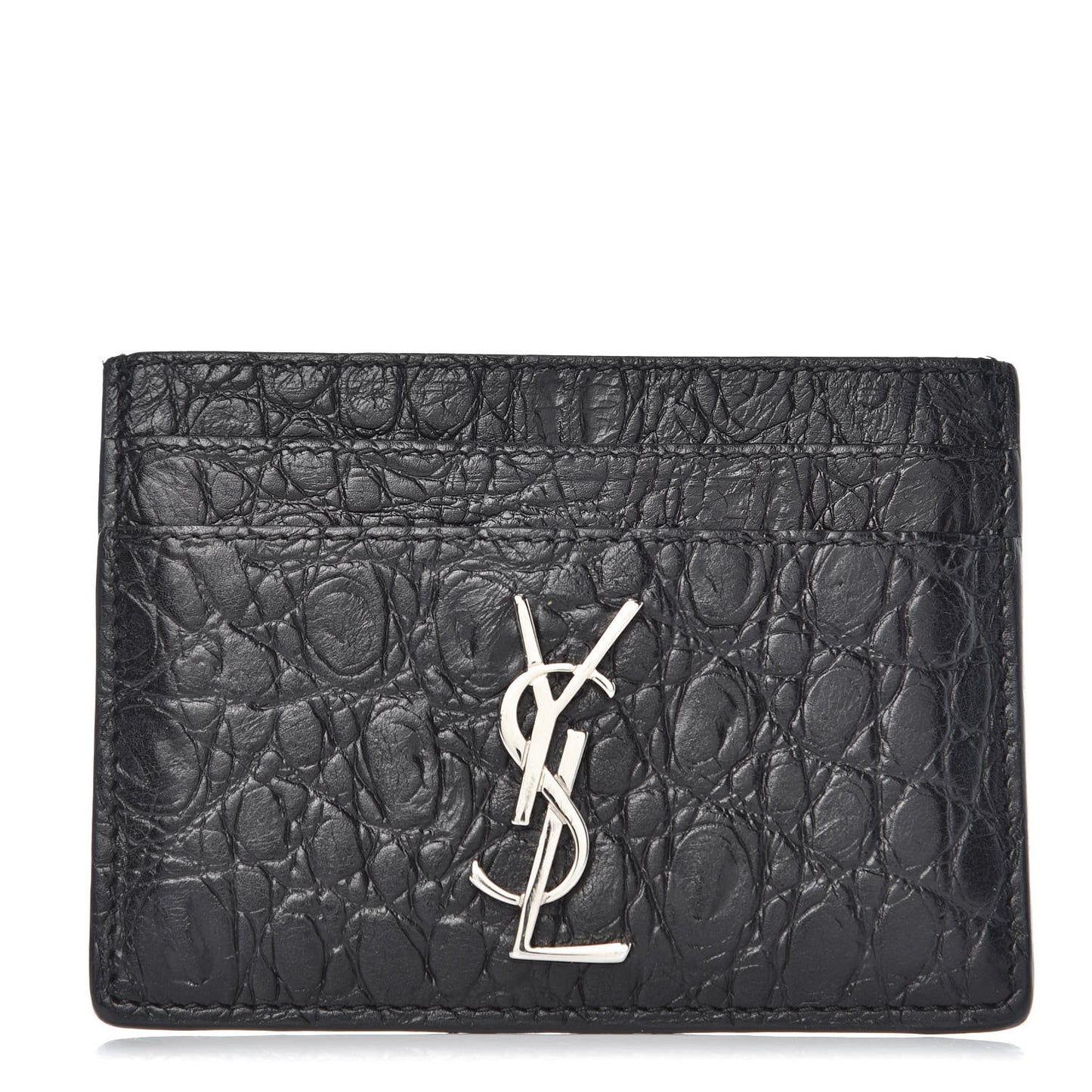 Calfskin Crocodile Embossed Monogram Credit Card Case Black