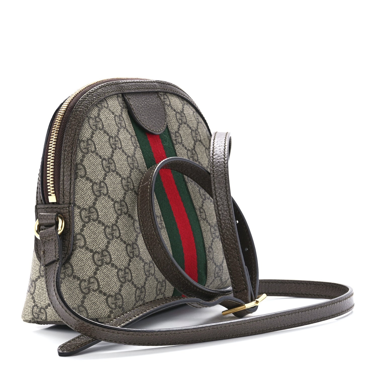 Gucci GG Supreme Monogram Textured Dollar Calfskin Web Small Ophidia Dome Shoulder Bag Beige Ebony New Acero 3 of 13
