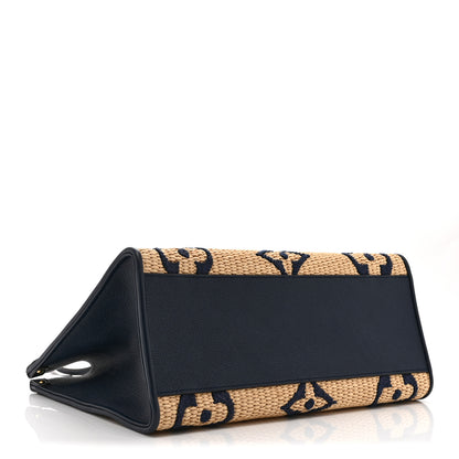 Louis Vuitton Raffia Calfskin Monogram Giant Onthego MM Blue 4 of 9
