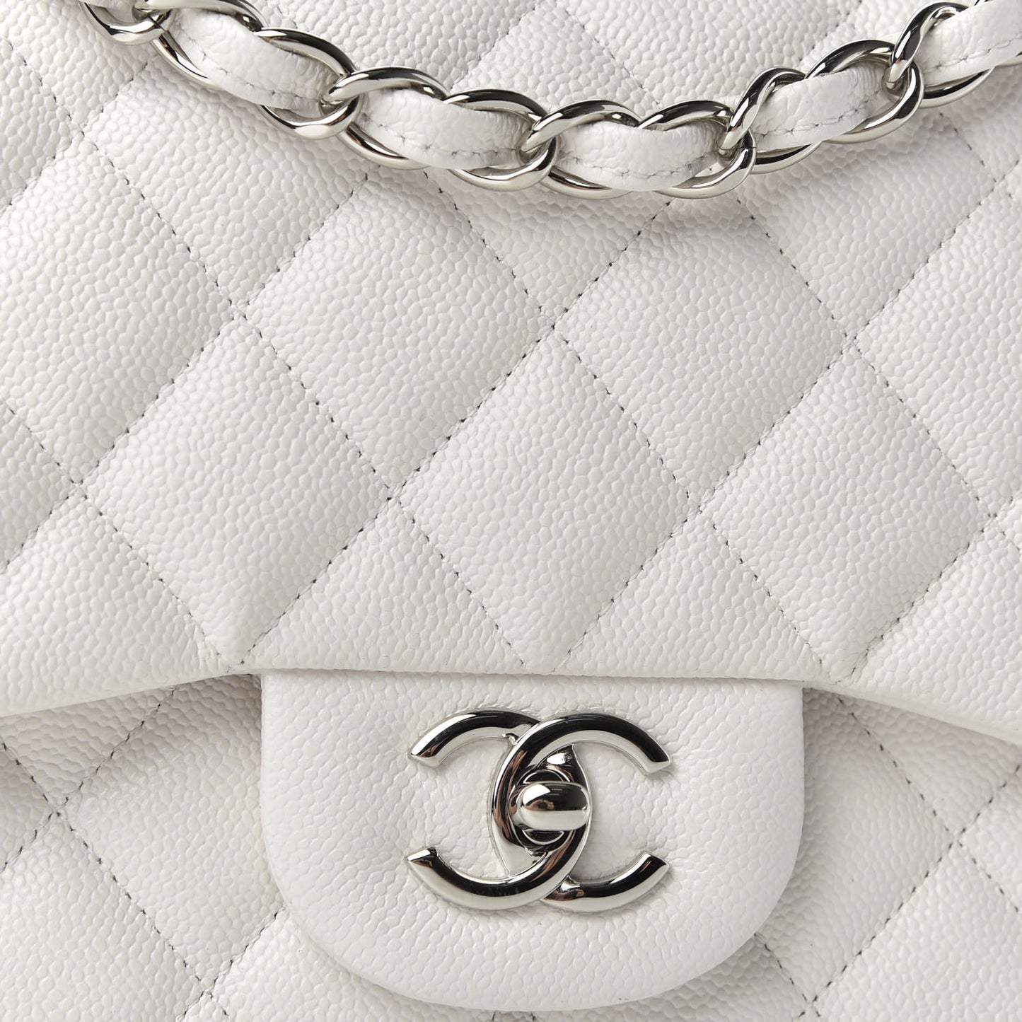 Caviar Quilted Jumbo Double Flap White