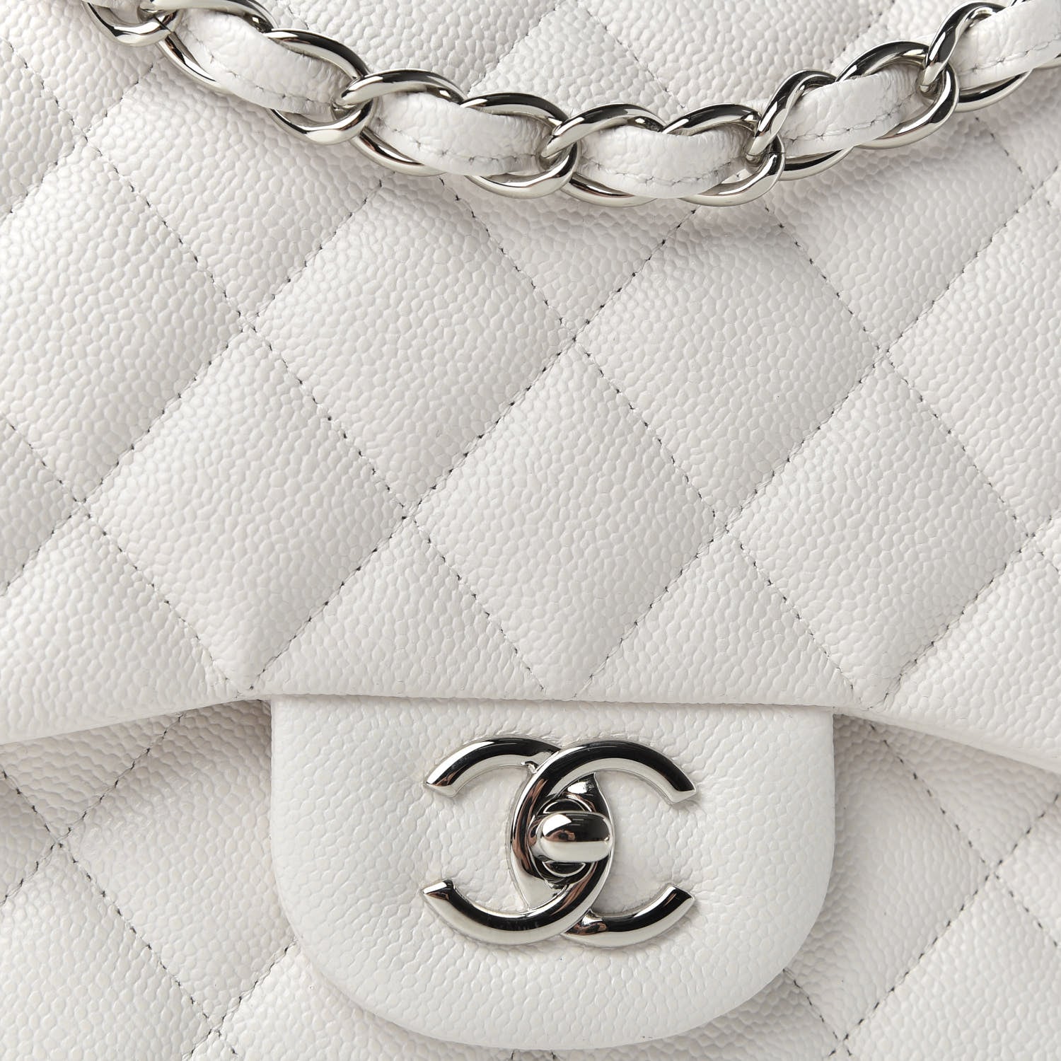 Chanel Caviar Quilted Jumbo Double Flap White 9 of 10