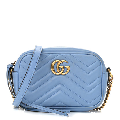 Gucci Calfskin Matelasse Mini GG Marmont Chain Shoulder Bag Clear Sky Blue 1 of 13