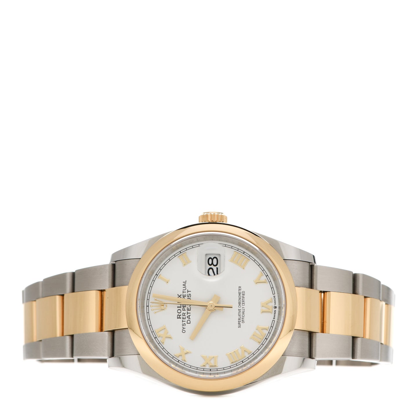 Stainless Steel 18K Yellow Gold 36mm Oyster Perpetual Datejust Watch White Roman 126203