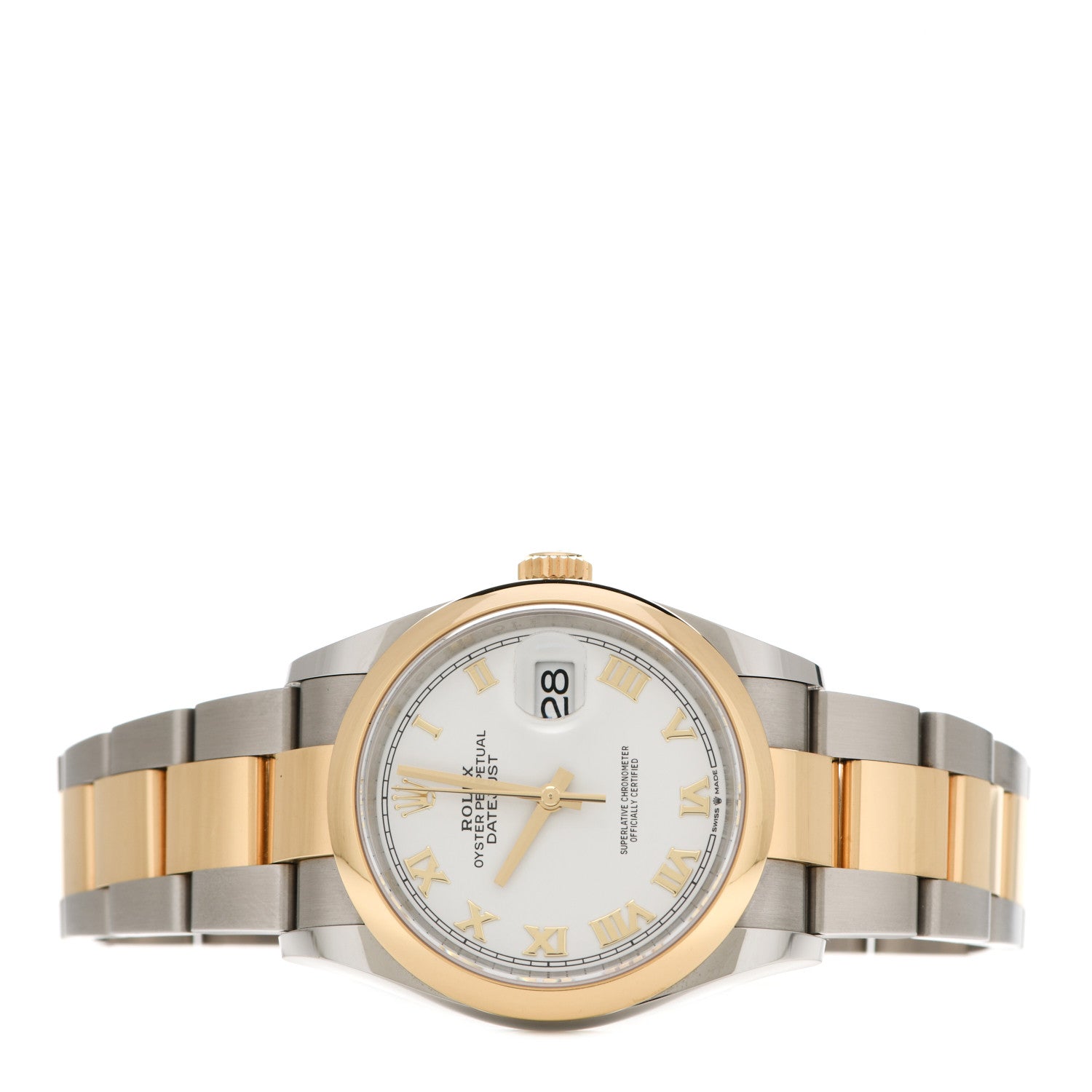 Rolex Stainless Steel 18K Yellow Gold 36mm Oyster Perpetual Datejust Watch White Roman 126203 2 of 5
