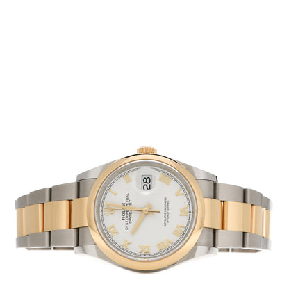 Rolex Stainless Steel 18K Yellow Gold 36mm Oyster Perpetual Datejust Watch White Roman 126203 2 of 5