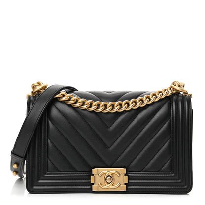Chanel Lambskin Chevron Quilted Medium Boy Flap Black 2 of 29