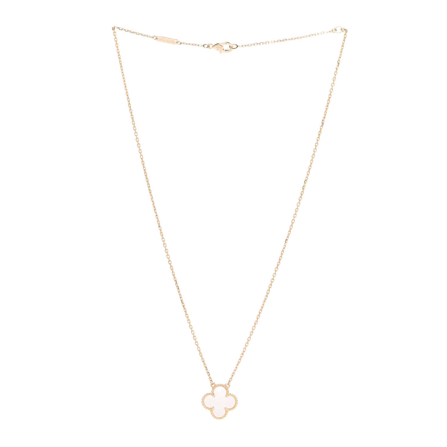 Van Cleef & Arpels 18K Yellow Gold Mother of Pearl Vintage Alhambra Pendant Necklace 3 of 6