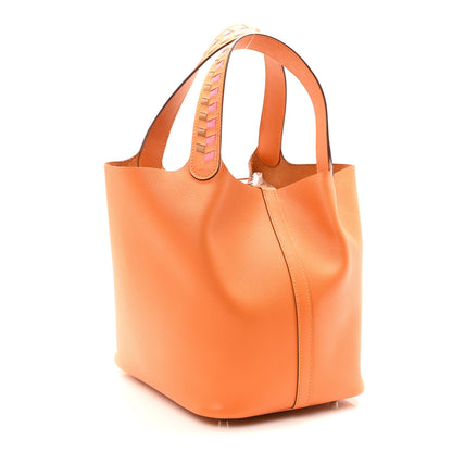 Hermes Epsom Tressage De Cuir Picotin Lock 22 MM Abricot Rose Azalee Gold 3 of 9