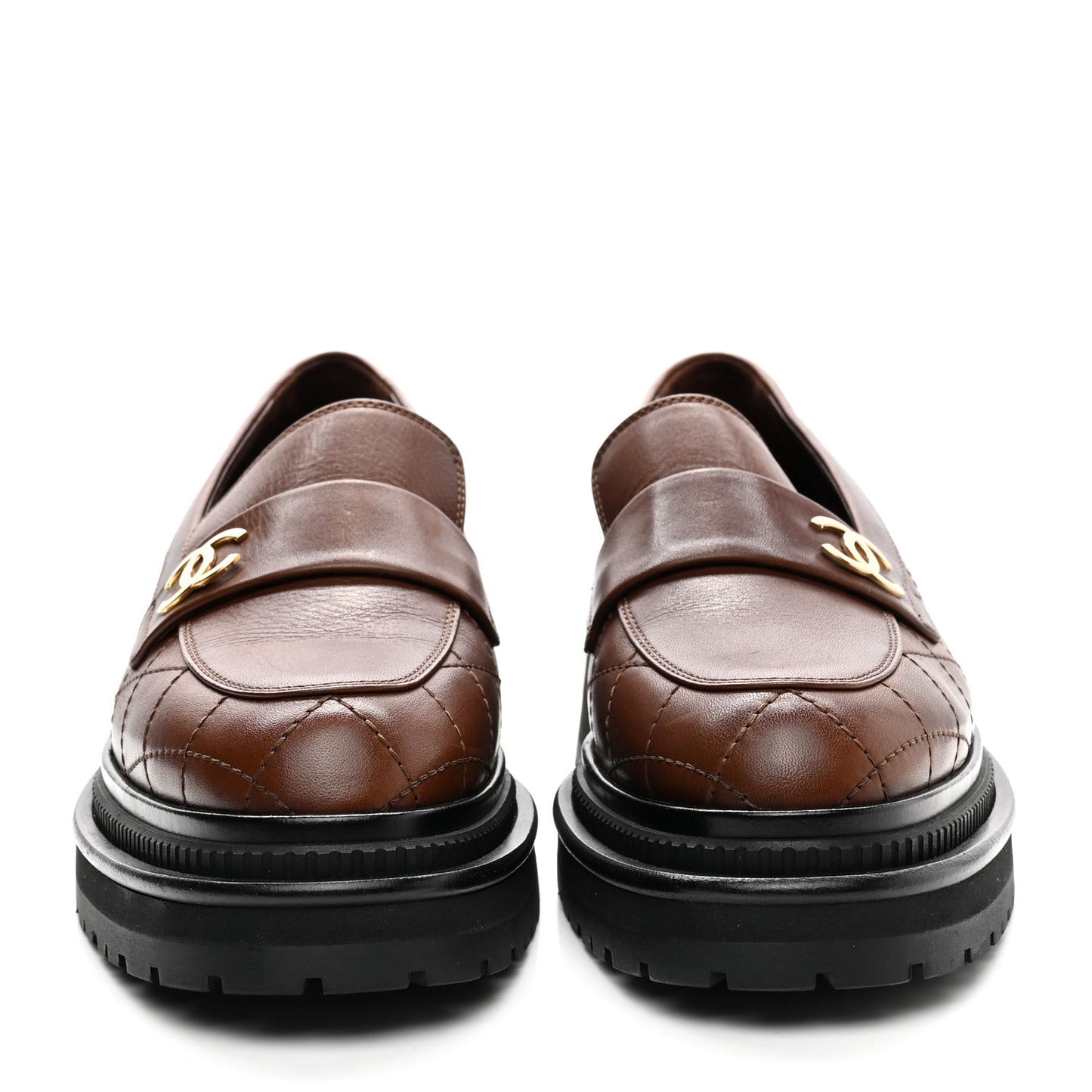Calfskin Quilted CC Mocassin Loafers 37 Brown