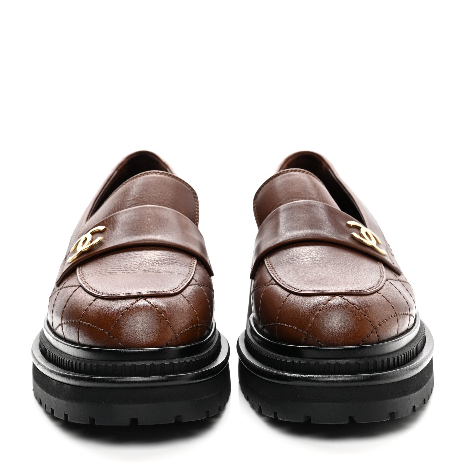 Chanel Calfskin Quilted CC Mocassin Loafers 37 Brown 2 of 11