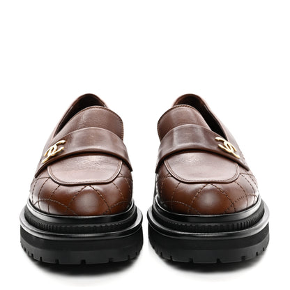Chanel Calfskin Quilted CC Mocassin Loafers 37 Brown 2 of 11