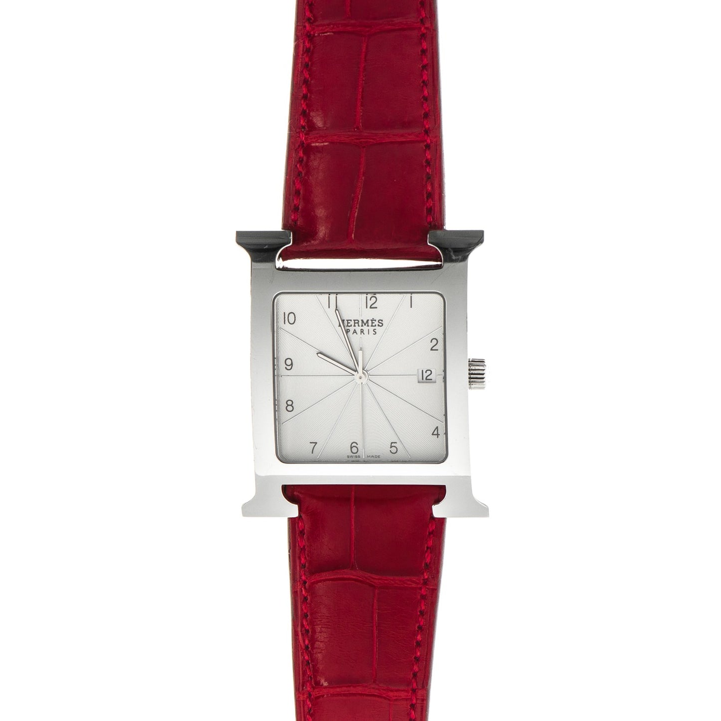 Stainless Steel Alligator 30.5mm Heure H Hour Quartz Watch Rouge Casaque