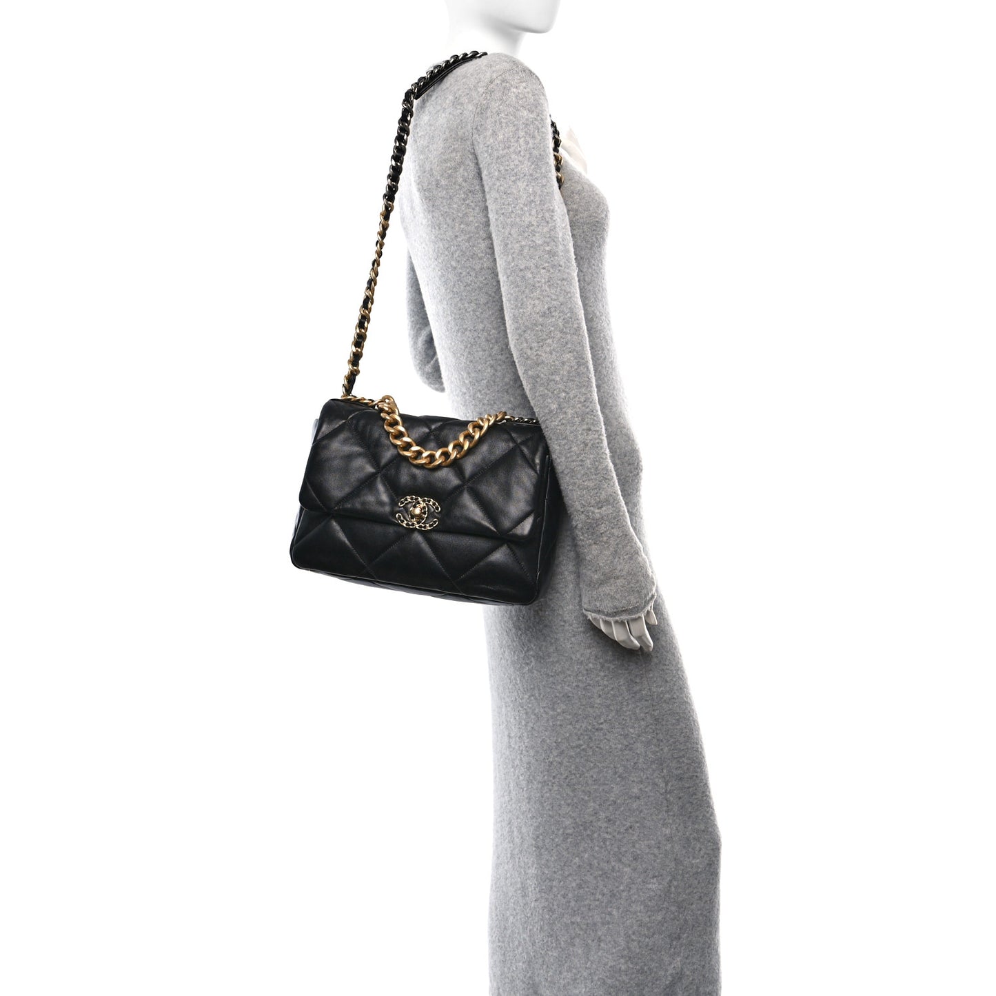 Lambskin Quilted Large Chanel 19 Flap Black