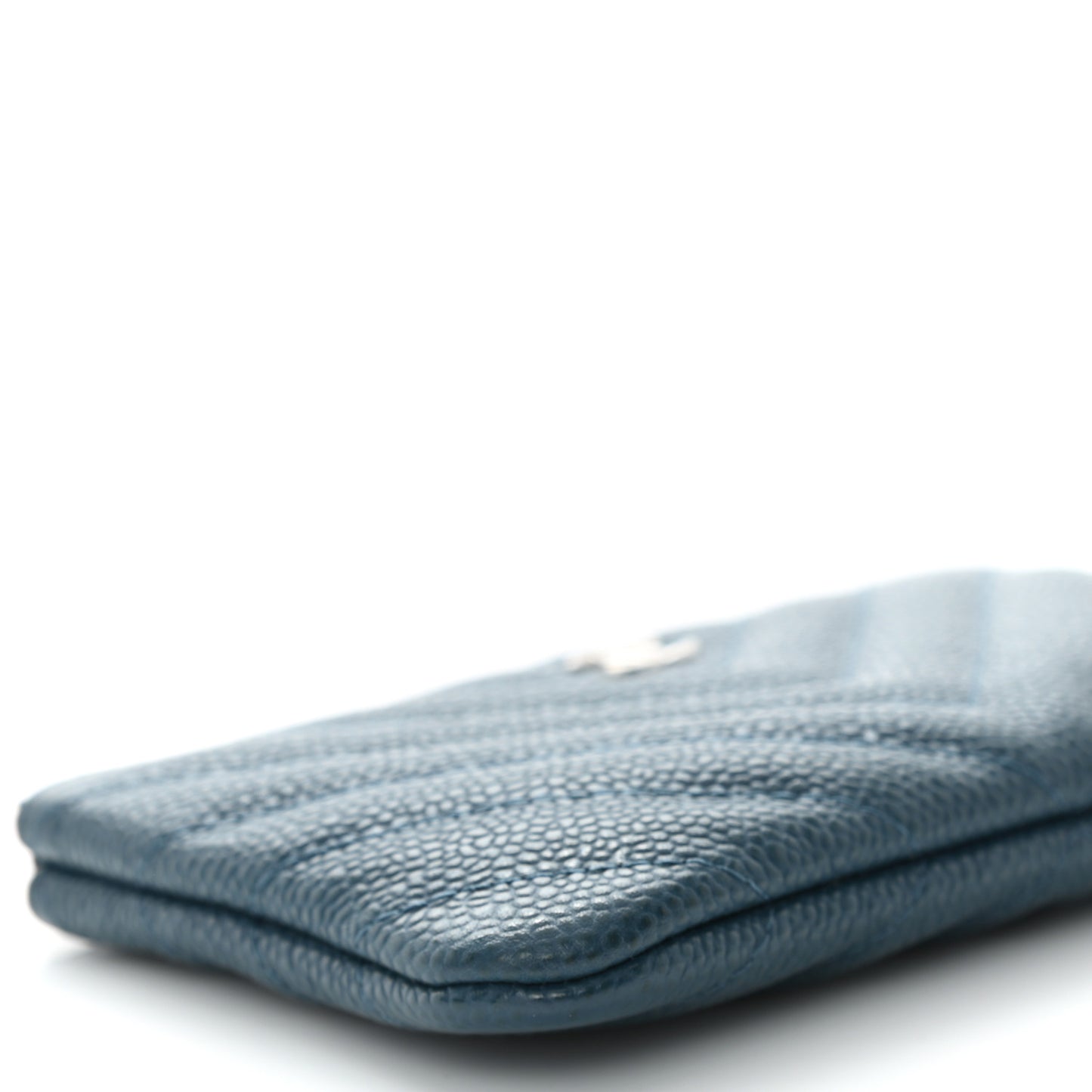 Caviar Chevron Quilted Small Cosmetic Case Blue