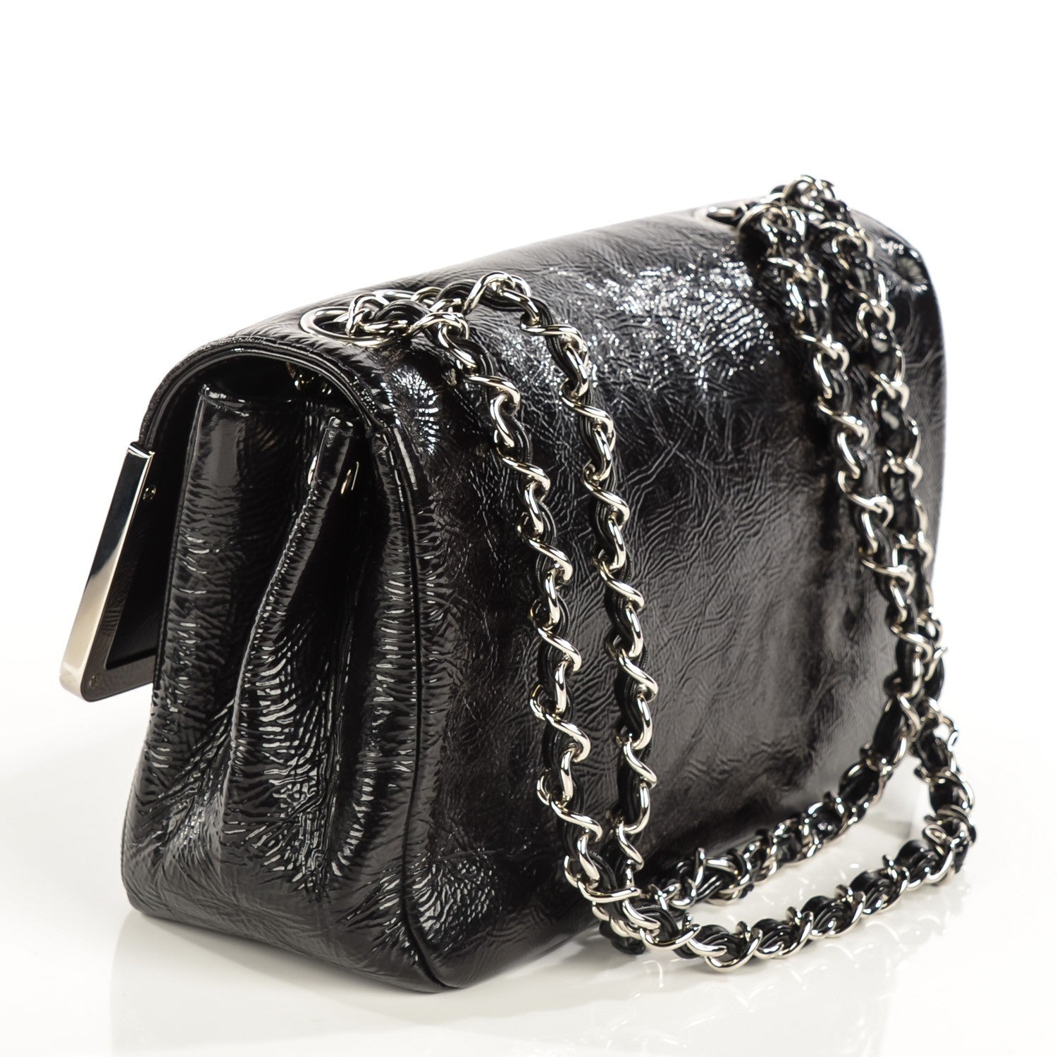 Chanel Distressed Patent Calfskin Small Frame Single Flap Black 3 of 9