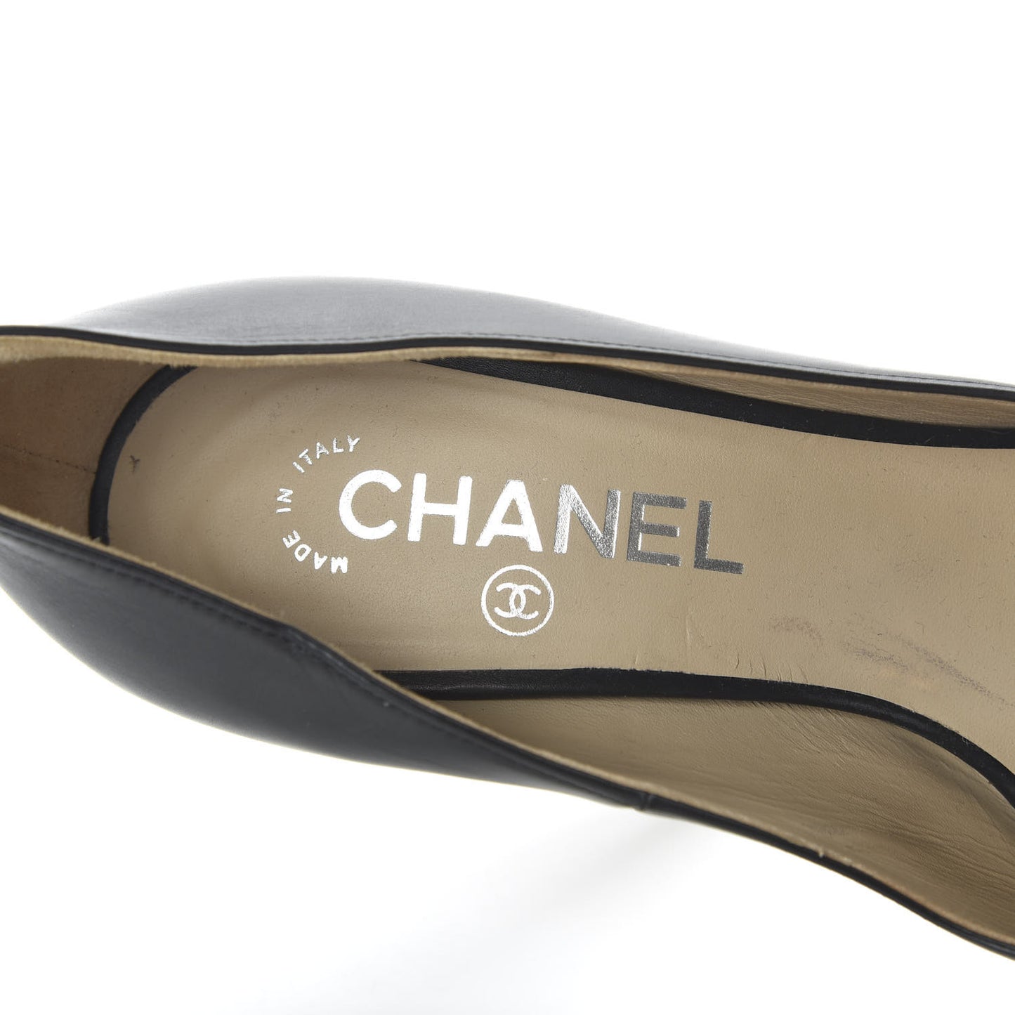Calfskin CC Cap Toe Platform Chain Pumps 37 Black