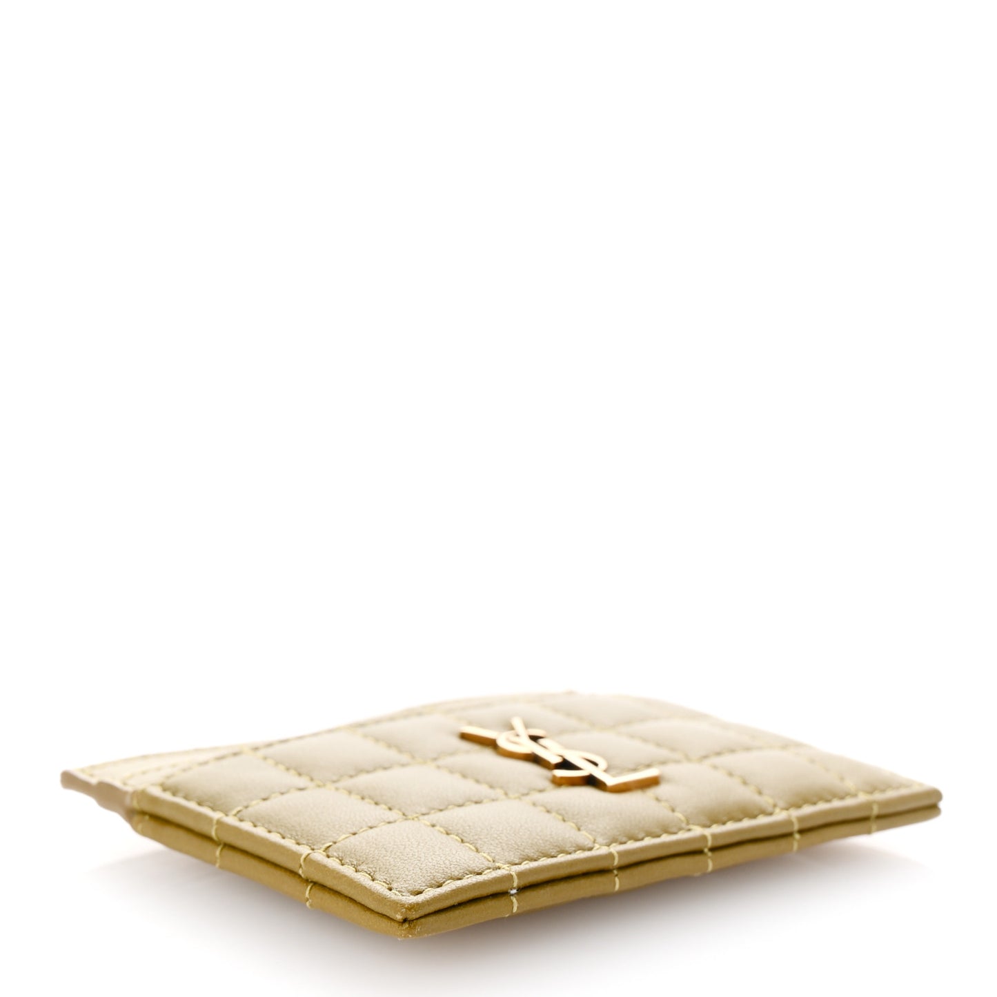 Lambskin Quilted Cassandre Credit Card Case Olive Drab