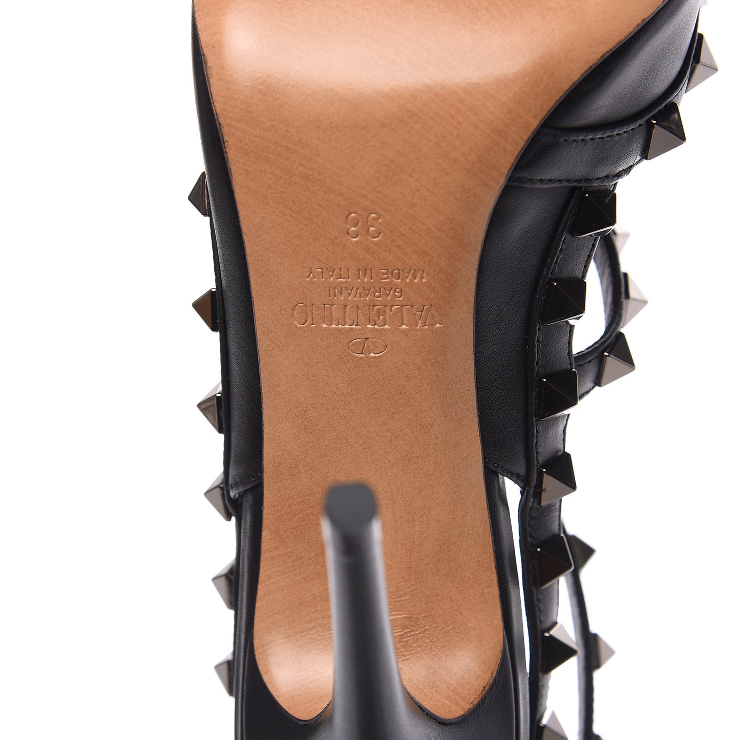 X UNDERCOVER Calfskin Rockstud Ankle Strap Pumps 38 Black