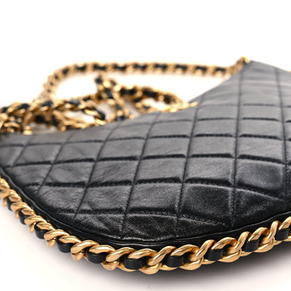 Chanel Shiny Crumpled Lambskin Quilted Large Trendy Chain Around Hobo Black 7 of 9