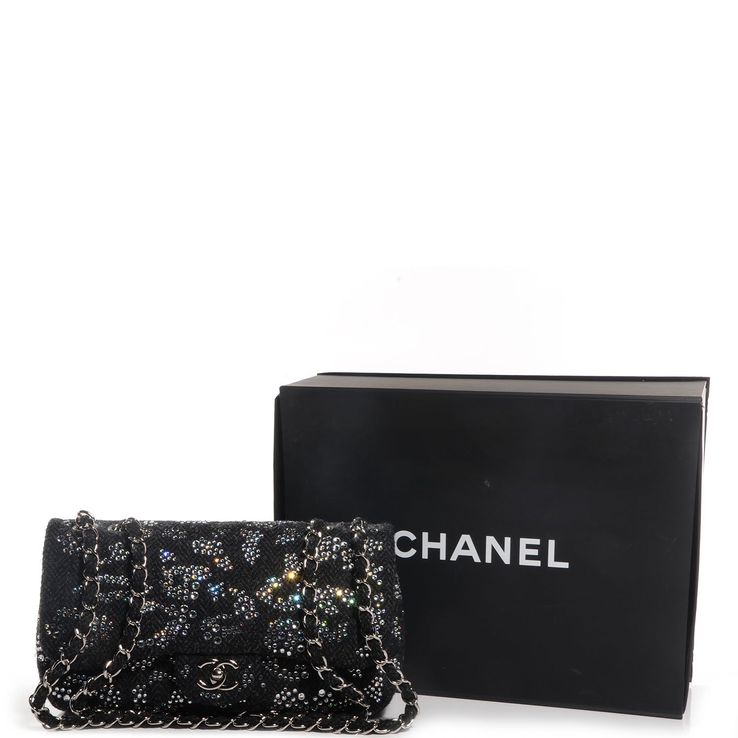 Chanel Tweed Swarovski Crystal Leopard Jumbo Flap Black 5 of 8
