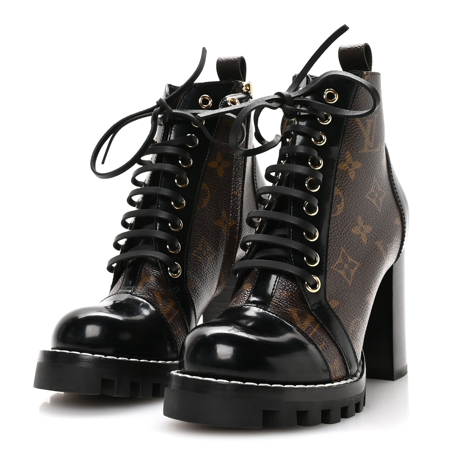Patent Calfskin Monogram Star Trail Ankle Boots 35.5 Black