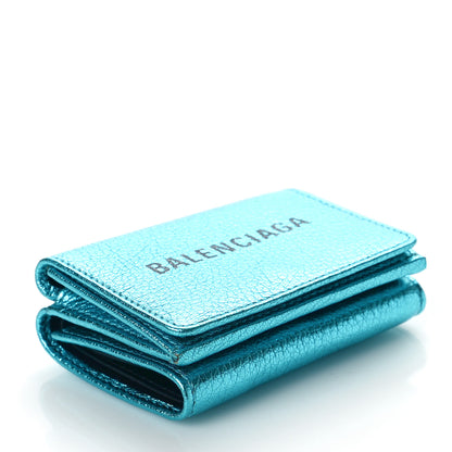 Balenciaga Metallic Goatskin Logo Mini Everyday Wallet Turquoise Black 4 of 9