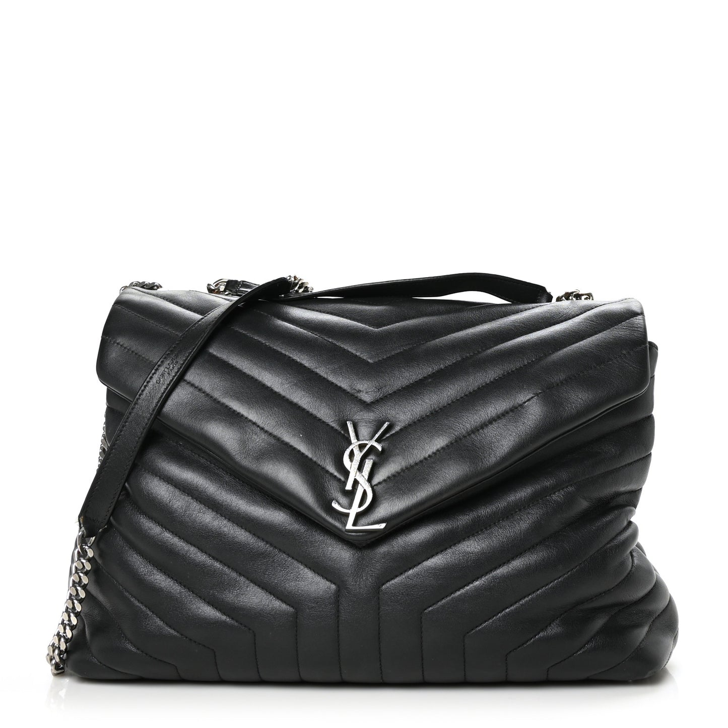 Calfskin Y Quilted Monogram Large Loulou Chain Satchel Black