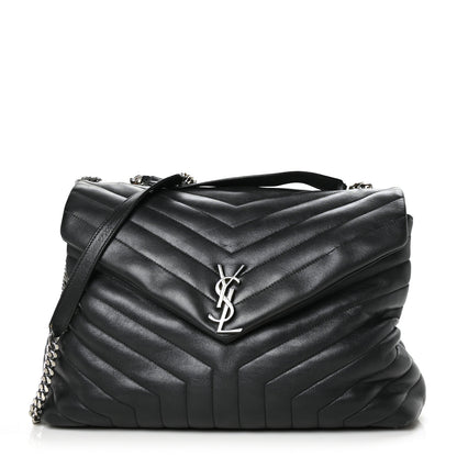 Saint Laurent Calfskin Y Quilted Monogram Large Loulou Chain Satchel Black 1 of 12