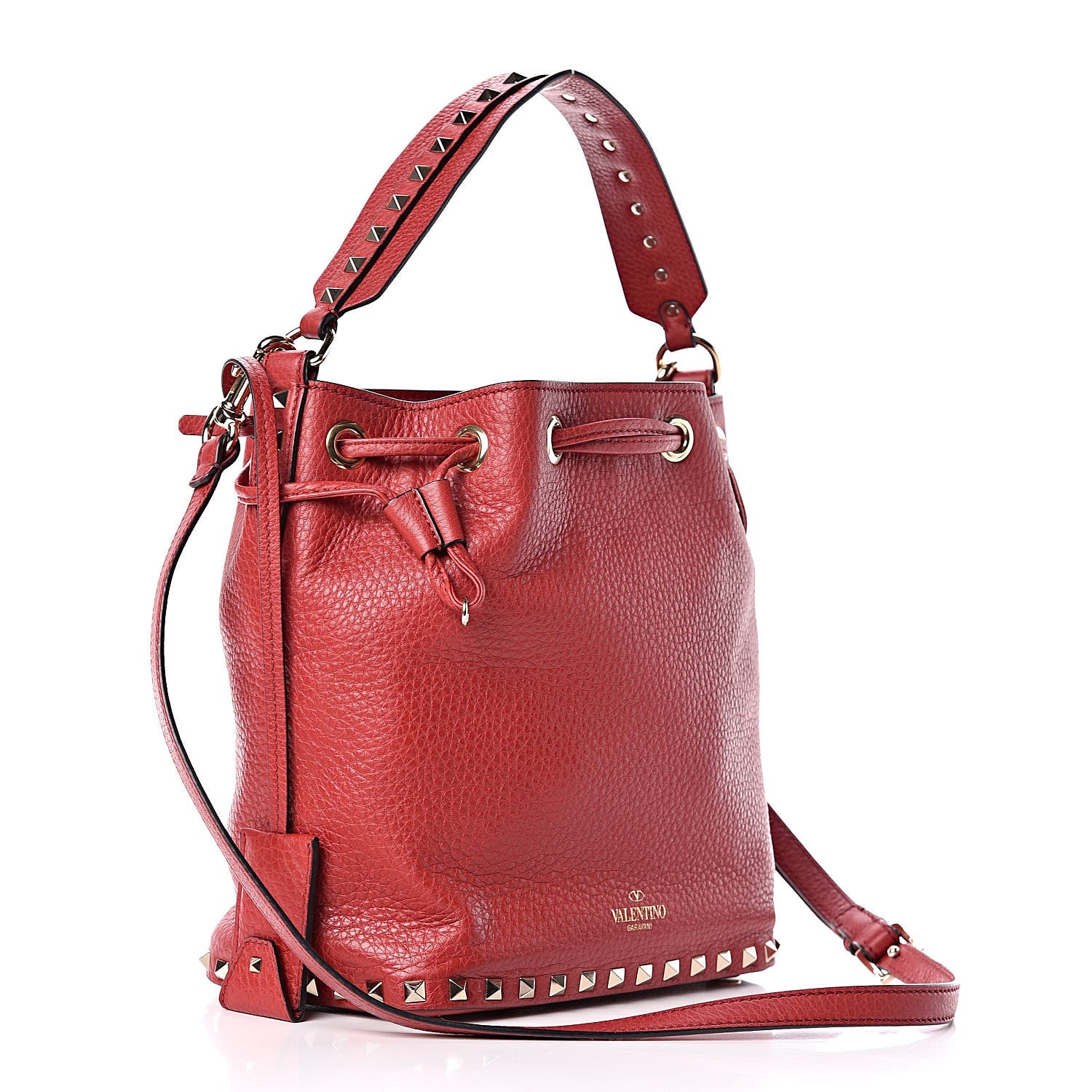 Valentino Garavani Pebbled Calfskin Small Rockstud Bucket Bag Red 3 of 14