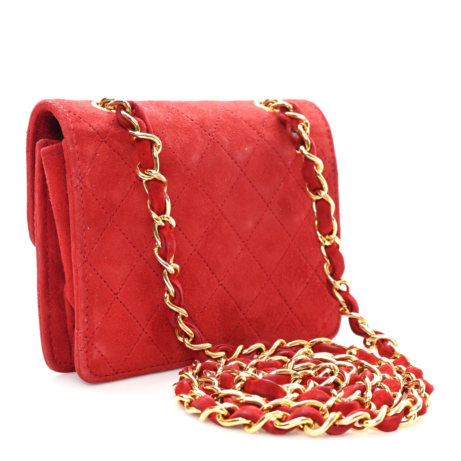 Chanel Suede Quilted Mini Square Flap Red 3 of 11