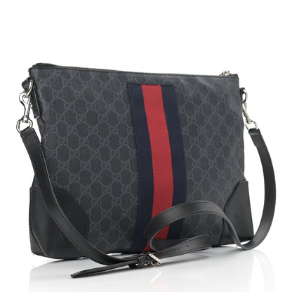 Gucci Soft GG Supreme Monogram Appia Calfskin Web East West Messenger Bag Black Grey 2 of 13