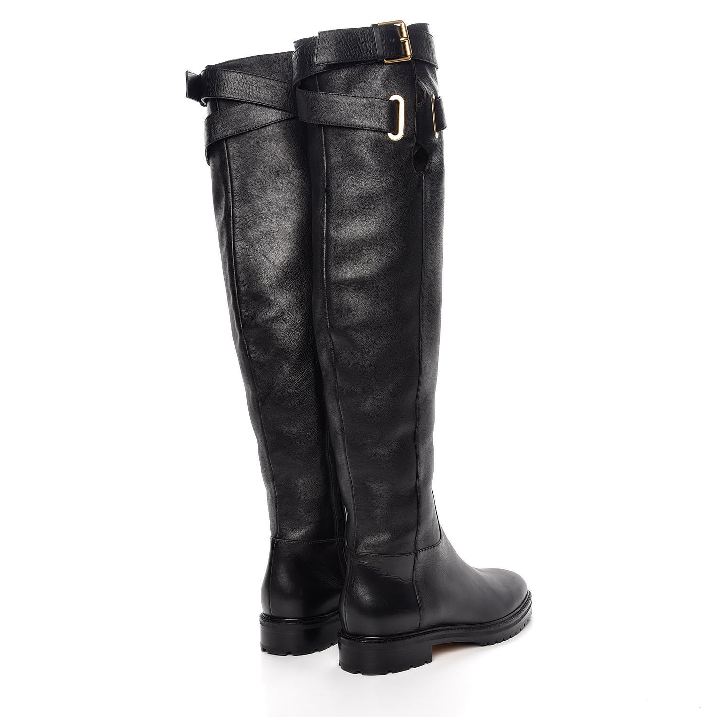 Calfskin Knee High Buckle Boots 41 Black