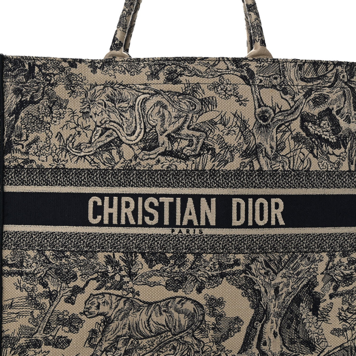 Christian Dior Canvas Embroidered Large Dioriviera Toile De Jouy Book Tote Black 7 of 10