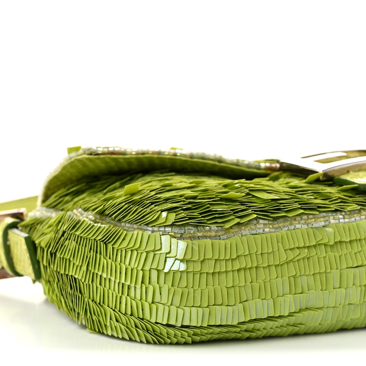 Sequin Beaded Snakeskin Baguette Green