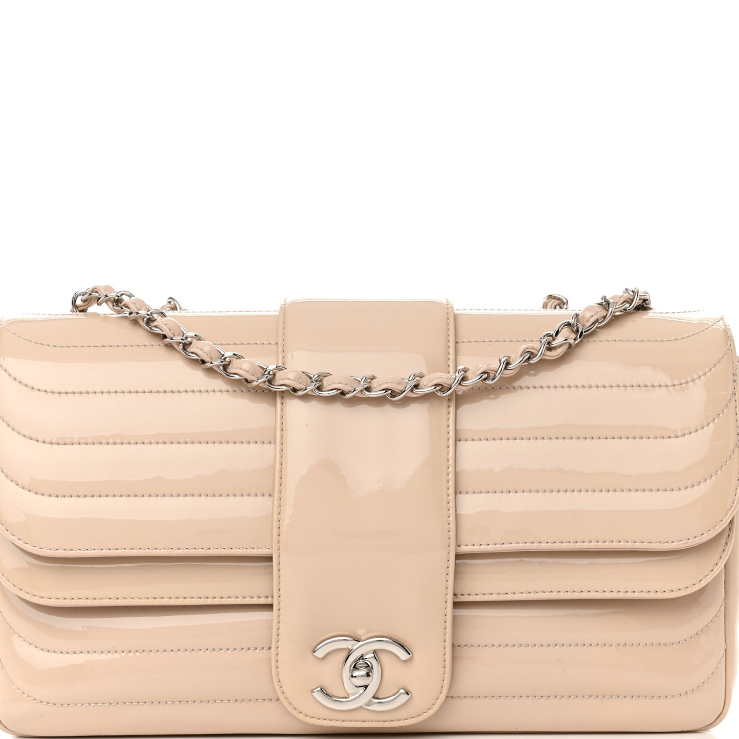 Patent Horizontal Quilted Jumbo Single Flap Pink