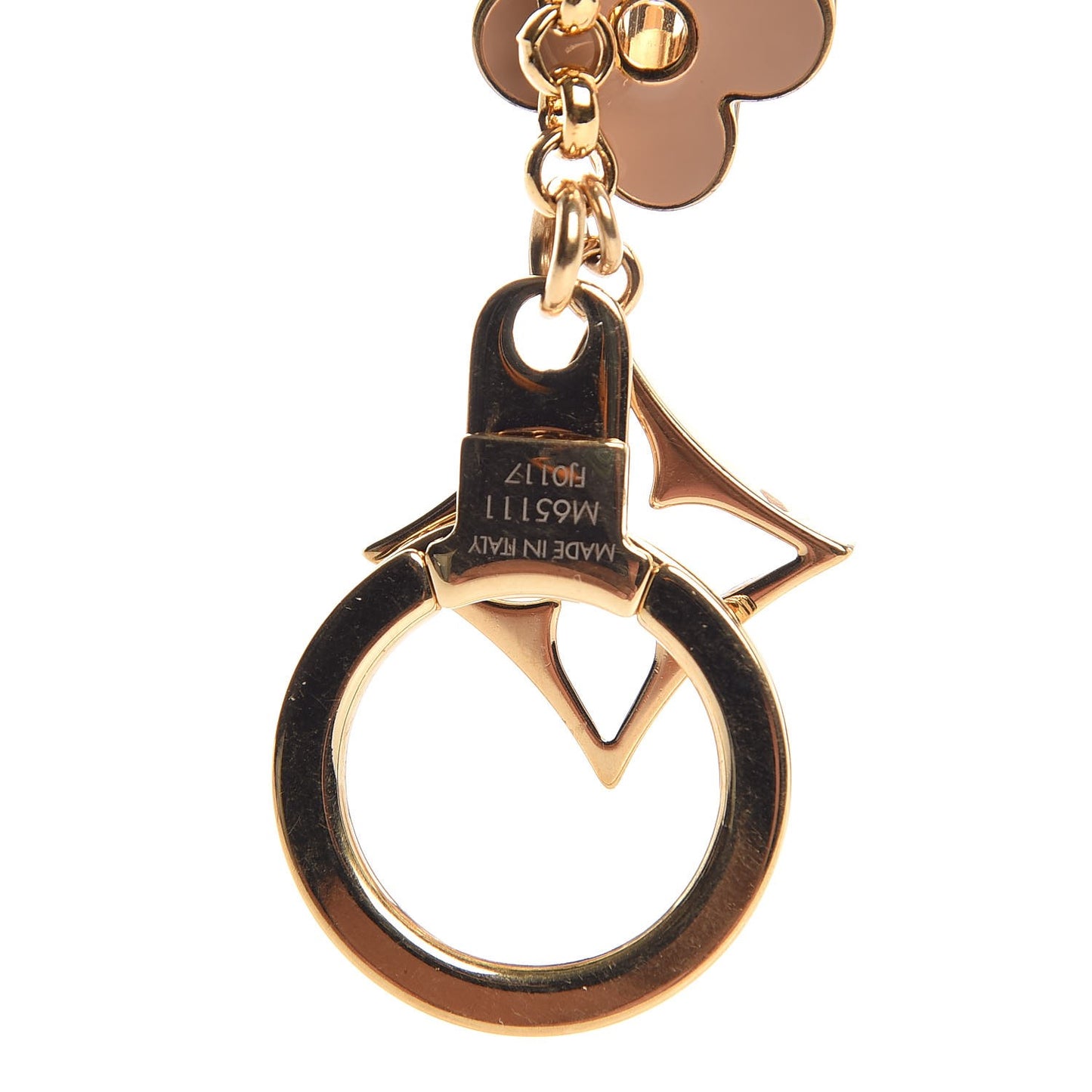 Brass Enamel Fleur De Monogram Bag Charm Chain Gold