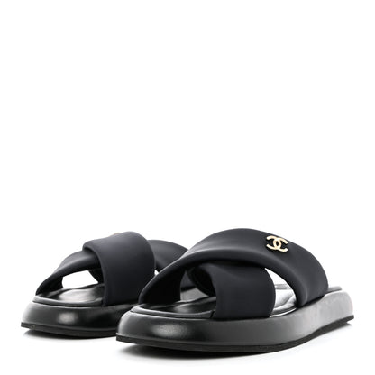 Chanel Fabric CC Mules Sandals 41 Black 3 of 10