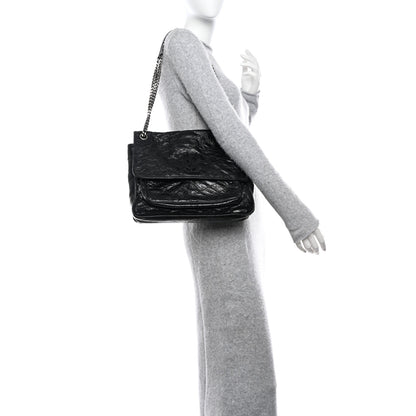 Saint Laurent Crinkled Calfskin Matelasse Monogram Large Niki Chain Satchel Black 3 of 13