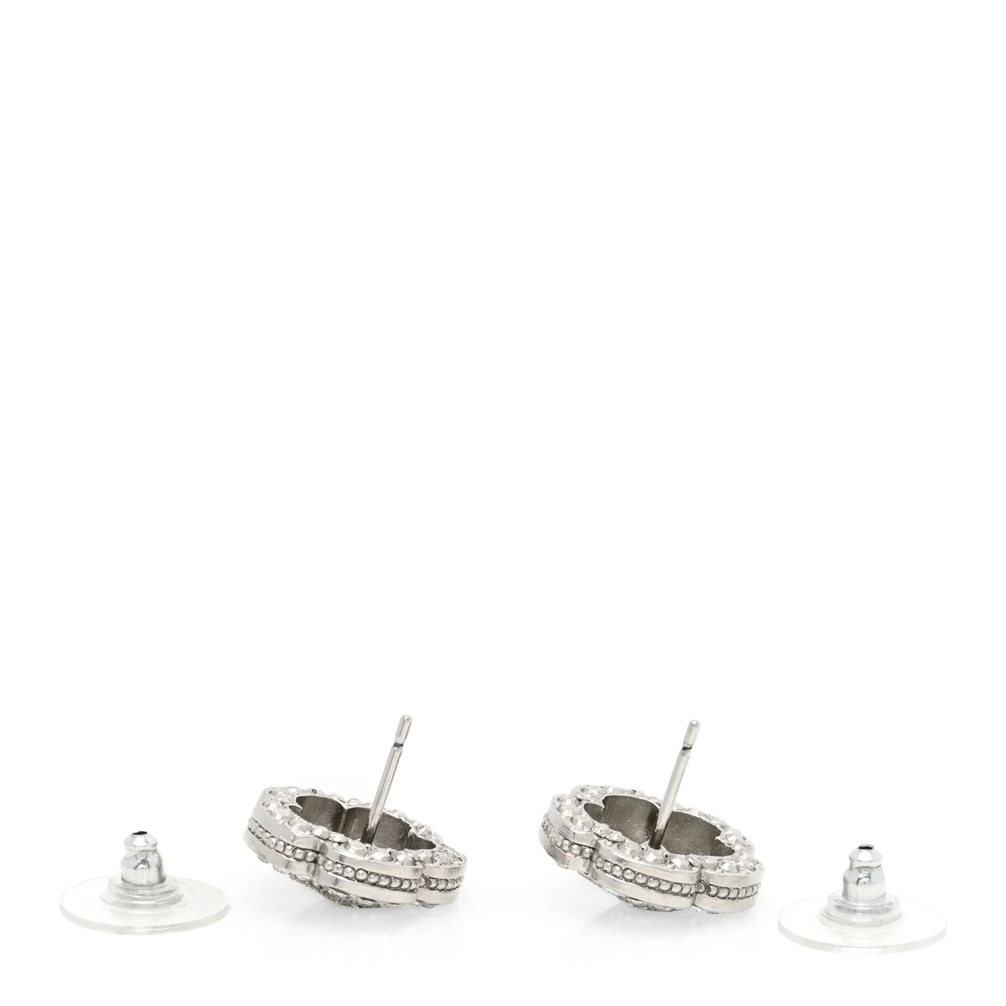 Crystal Coco Flapper Camellia CC Stud Earrings Silver