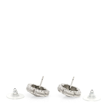 Chanel Crystal Coco Flapper Camellia CC Stud Earrings Silver 3 of 4