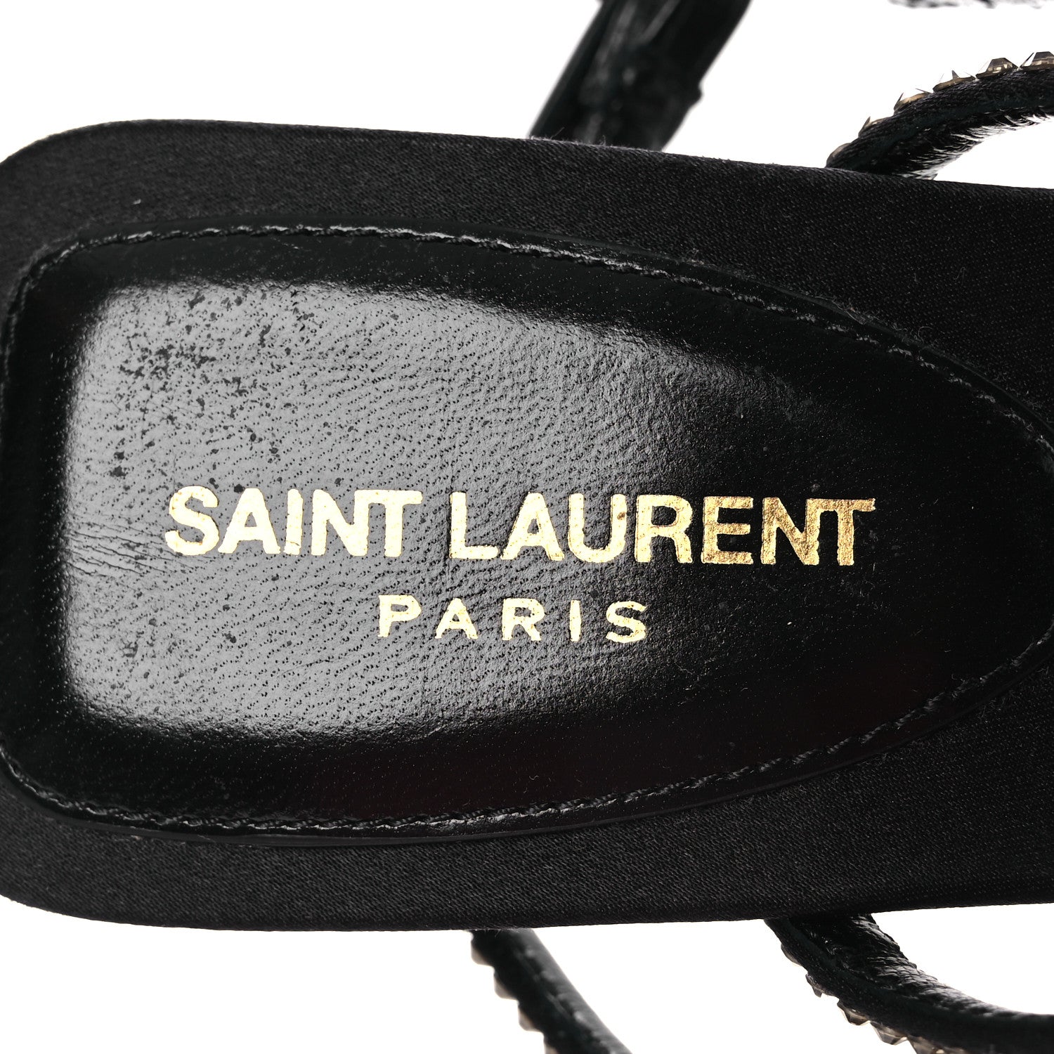 Saint Laurent Crepe Satin Strass Baliqua 55 Ankle Strap Sandals 36.5 Black Greige 9 of 11